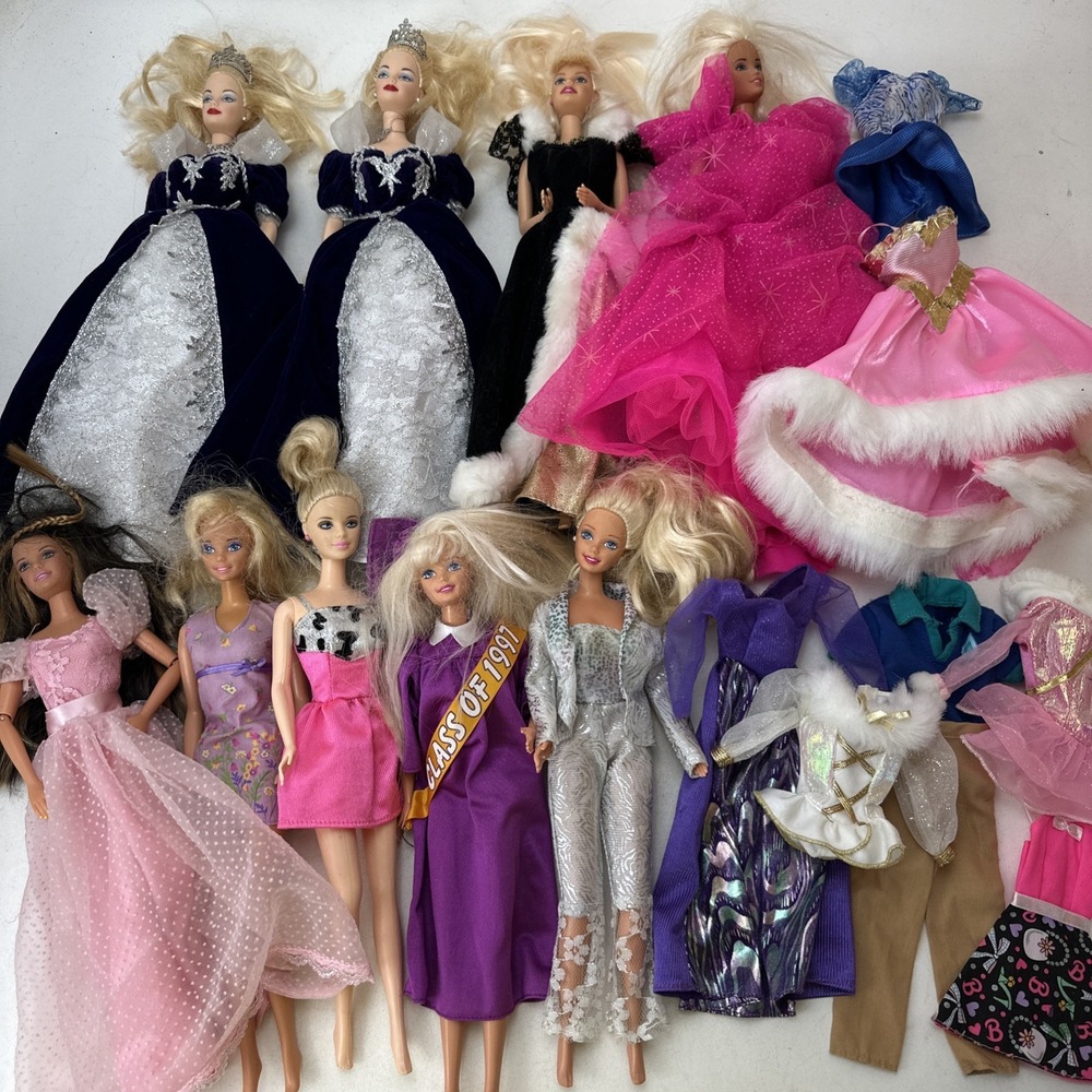 Lot of Vintage 1990s 2000s Barbies Dolls with Dresses Clothes Pink Wedding Day
